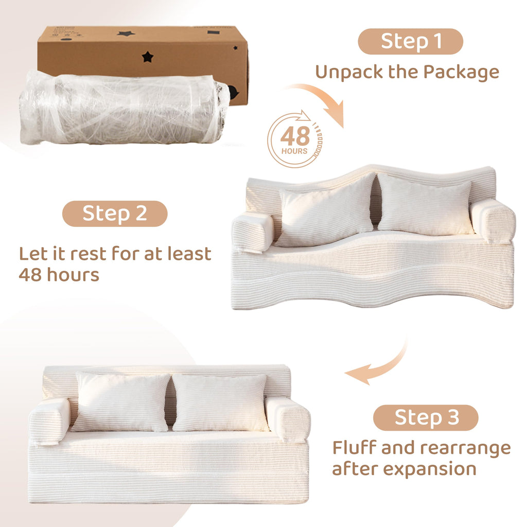 BYBYME Convertible Sofa Bed, 6â Thick 3-Folding Floor Sofa, 53â Loveseat