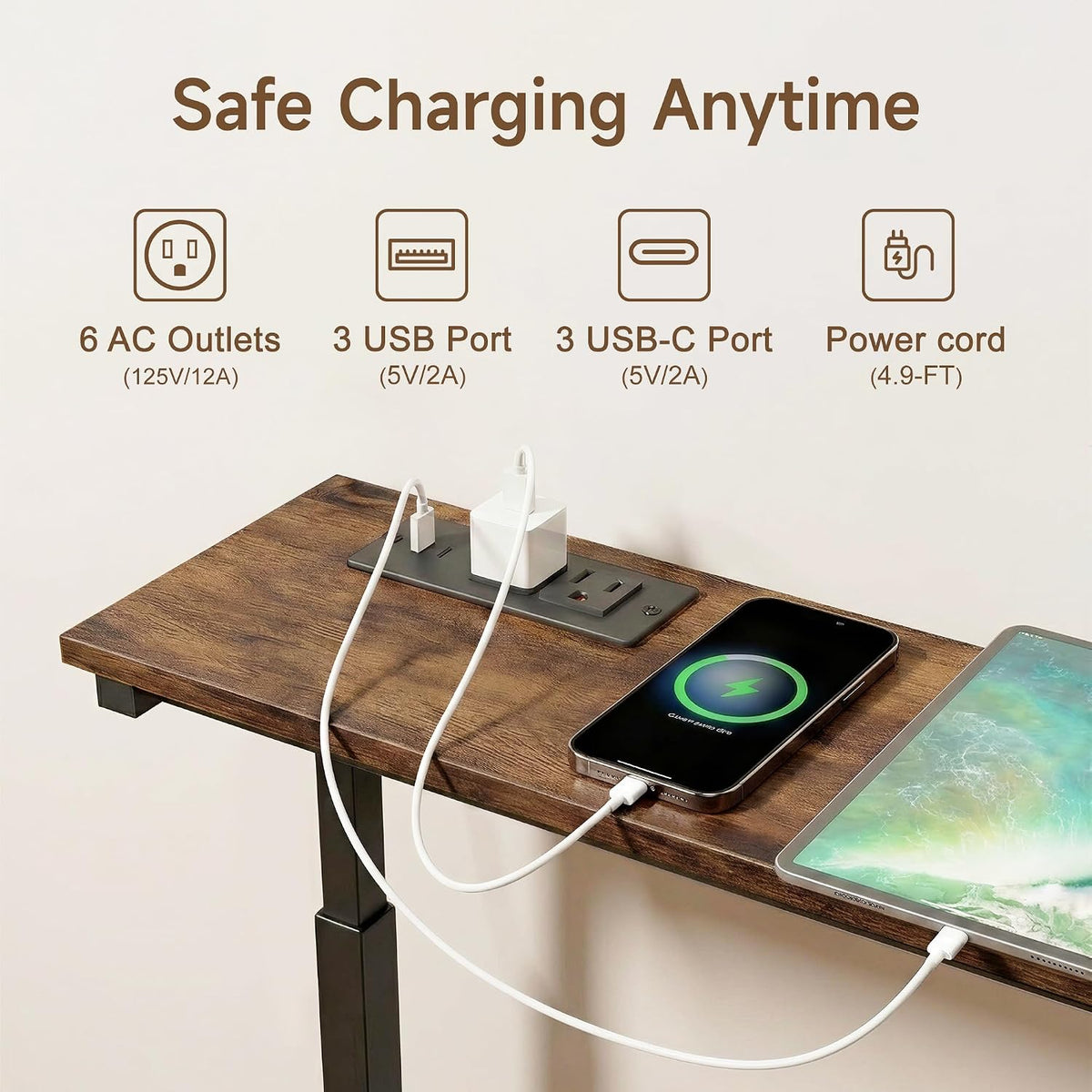 106"-157" Adjustable Length Behind Couch Sofa Table with 3 Power Outlets