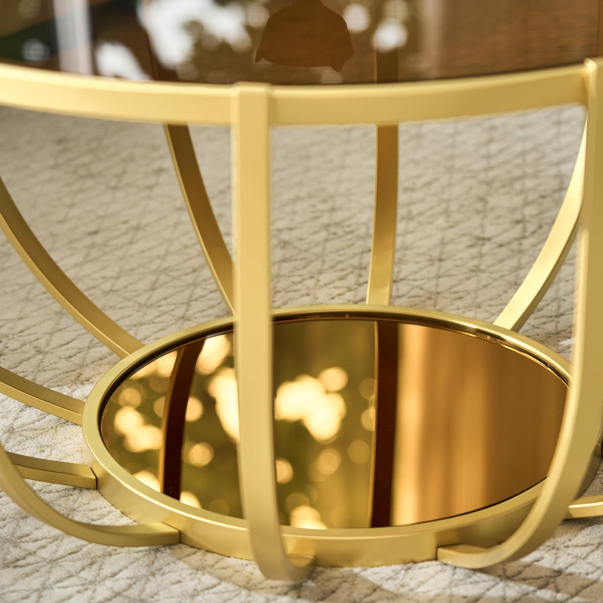 Saint Mossi Gold Round Coffee Table with Clear Glass Top and Glass Shelf