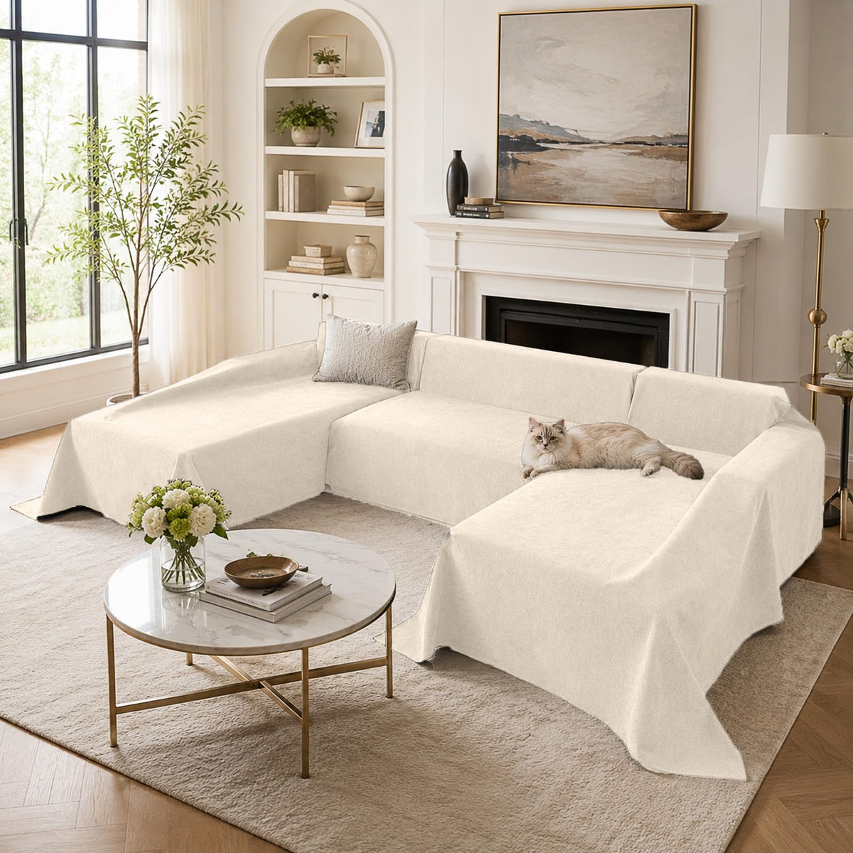 Deep Dream Sectional Couch Covers U Shape, 3 Pieces Waterproof Sofa Cover for Sectional Sofa, Non Slip U Shaped Couch Cover with Chaise Lounge for Dogs Pets, Dark Grey (2PCS 110"x63" + 1PCS 90"x71")