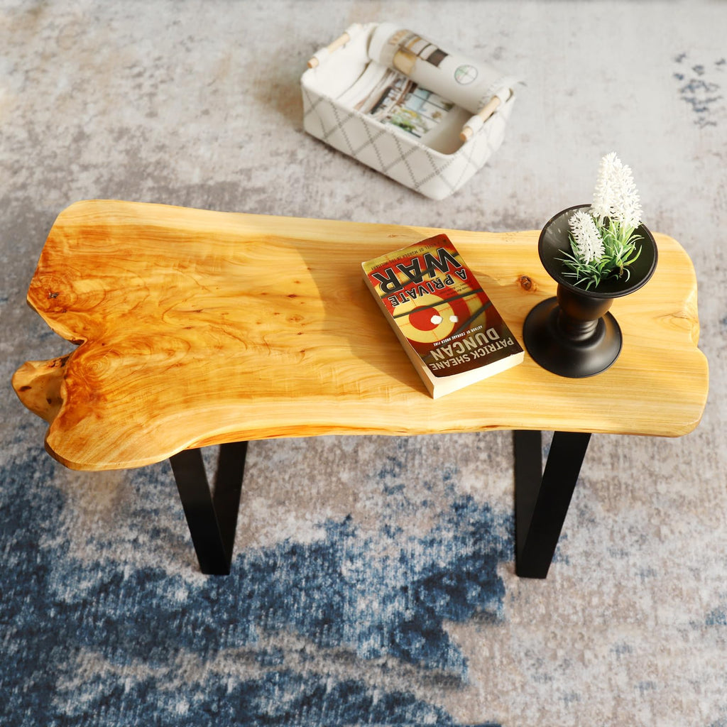 WELLAND Solid Wood Pedestal End Table, 19" H Rustic Accent Table