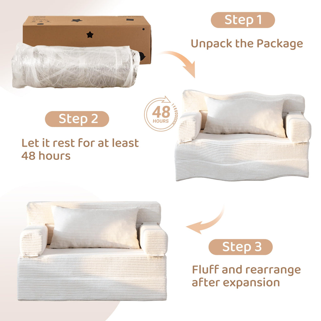 BYBYME Convertible Sofa Bed, 6â Thick 3-Folding Floor Sofa, 53â Loveseat