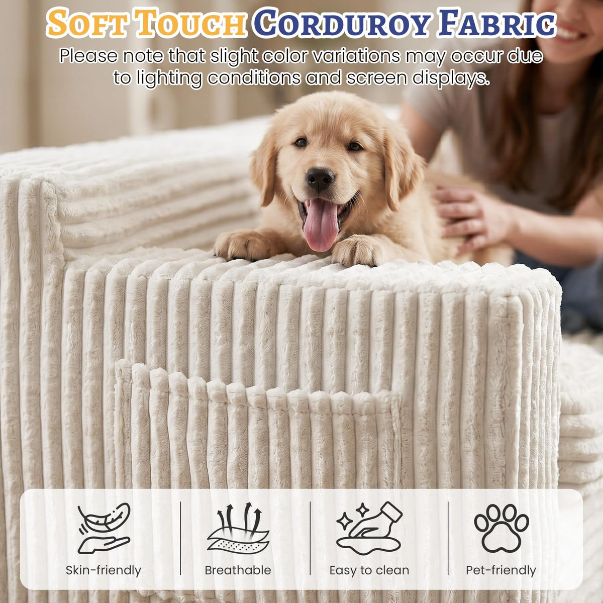 Boneless Couch, Cloud Loveseat Sofa Corduroy Couch in a Box, Upholstered Boneless 3 Seater Couch for Living Room Bedroom Office Apartment