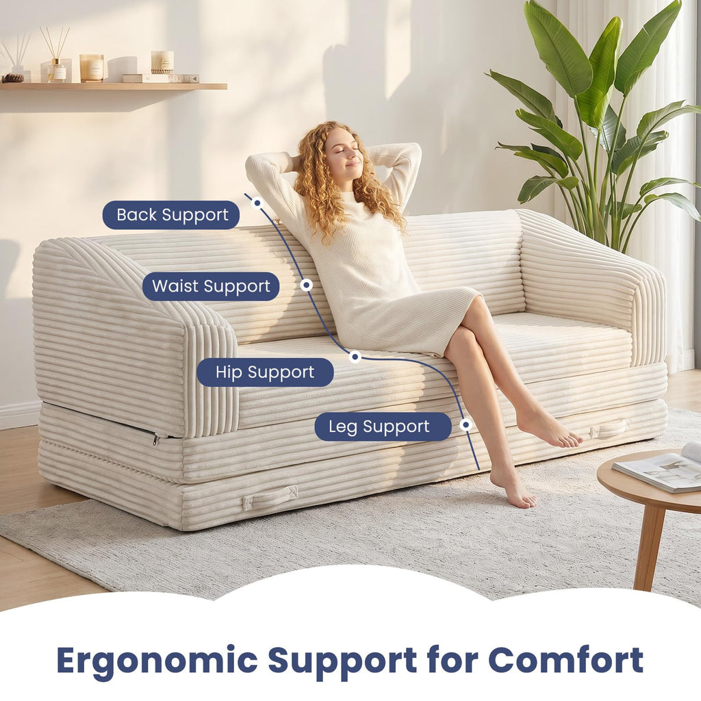 Convertible Folding Sofa Bed, 2-in-1 Single Boneless Sofa with Soft Corduroy & Ultra-Thick Backrest, Foldable Boneless Chair Lounger Sleeper Sofa for Small Apartment, Living Room, Home Office