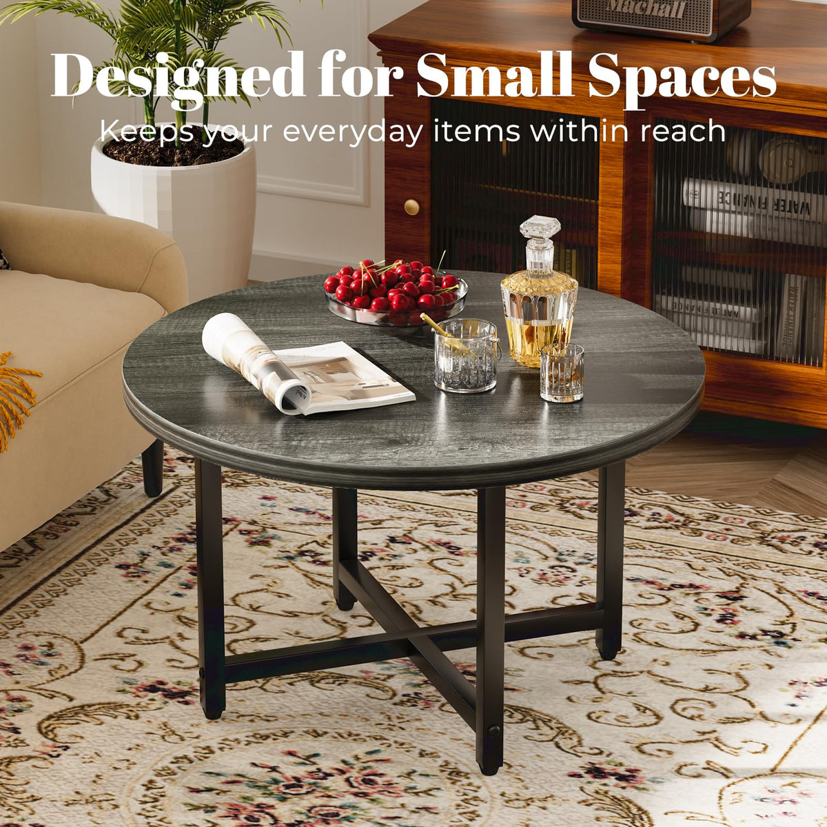 Coffee Tables for Living Room, 27.6" Round Coffee Table, Black Coffee Table