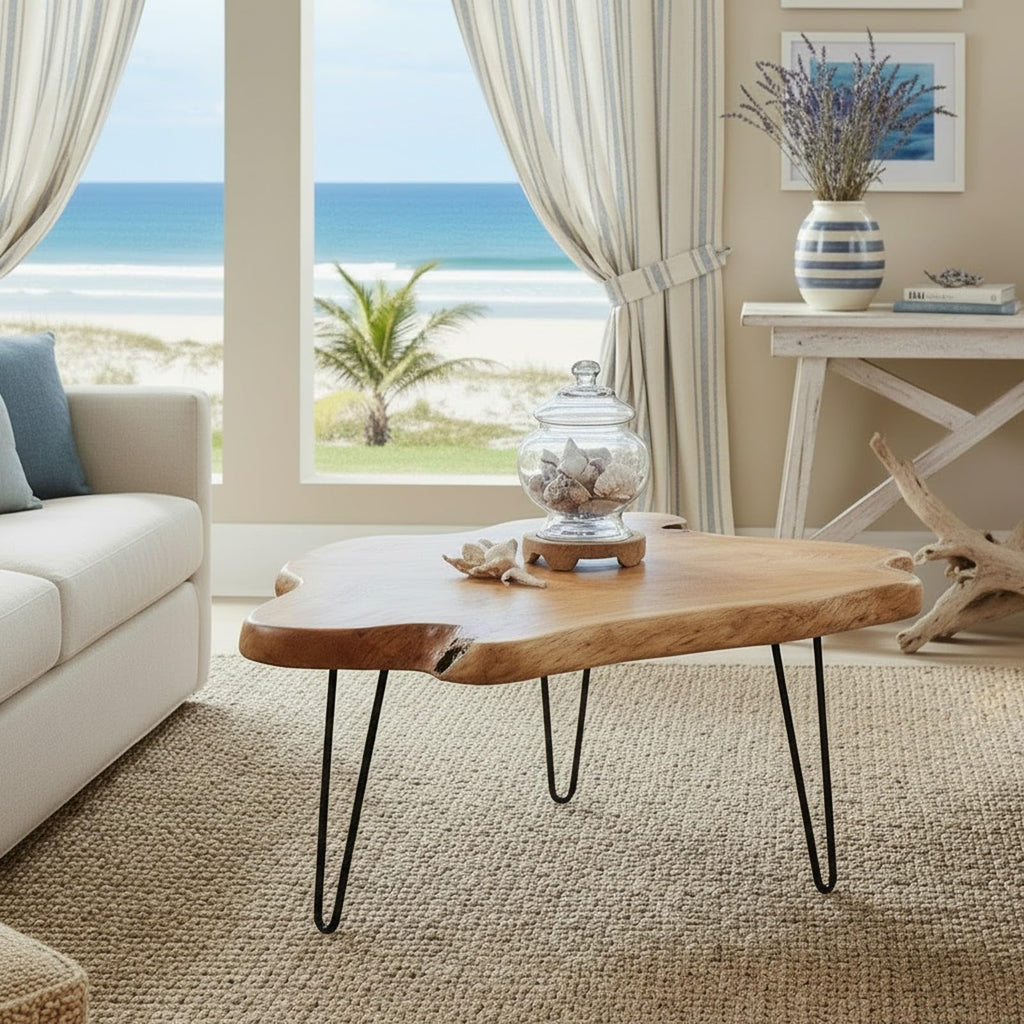 WELLAND Flower-Shaped Live Edge Cedar Coffee Table 32" W x 32" D x 20.5" H