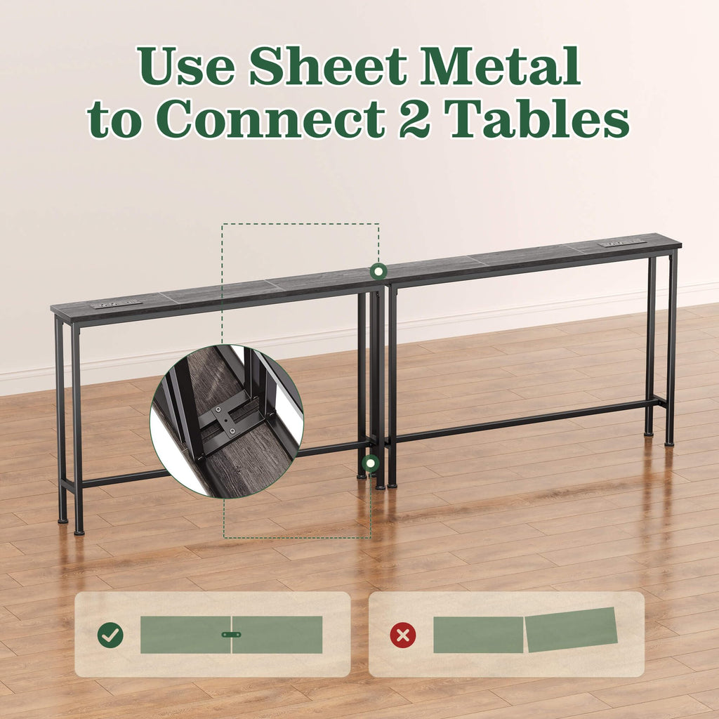 SUPERJARE 110.2 inch Narrow Behind Couch Table with Charging Stations