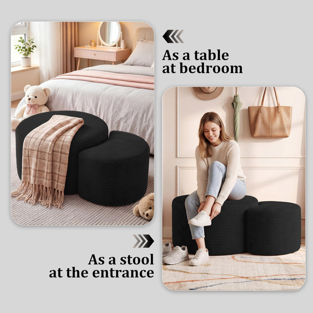 BSHOMGI Nesting Coffee Table Set of 2,Corduroy Ottoman Soft Foot Rest Movable LargePouf Footstool for Living Room Sofa Couch Bedroom Entryway and Small Spaces No Assembly (Blue, 32"+17")