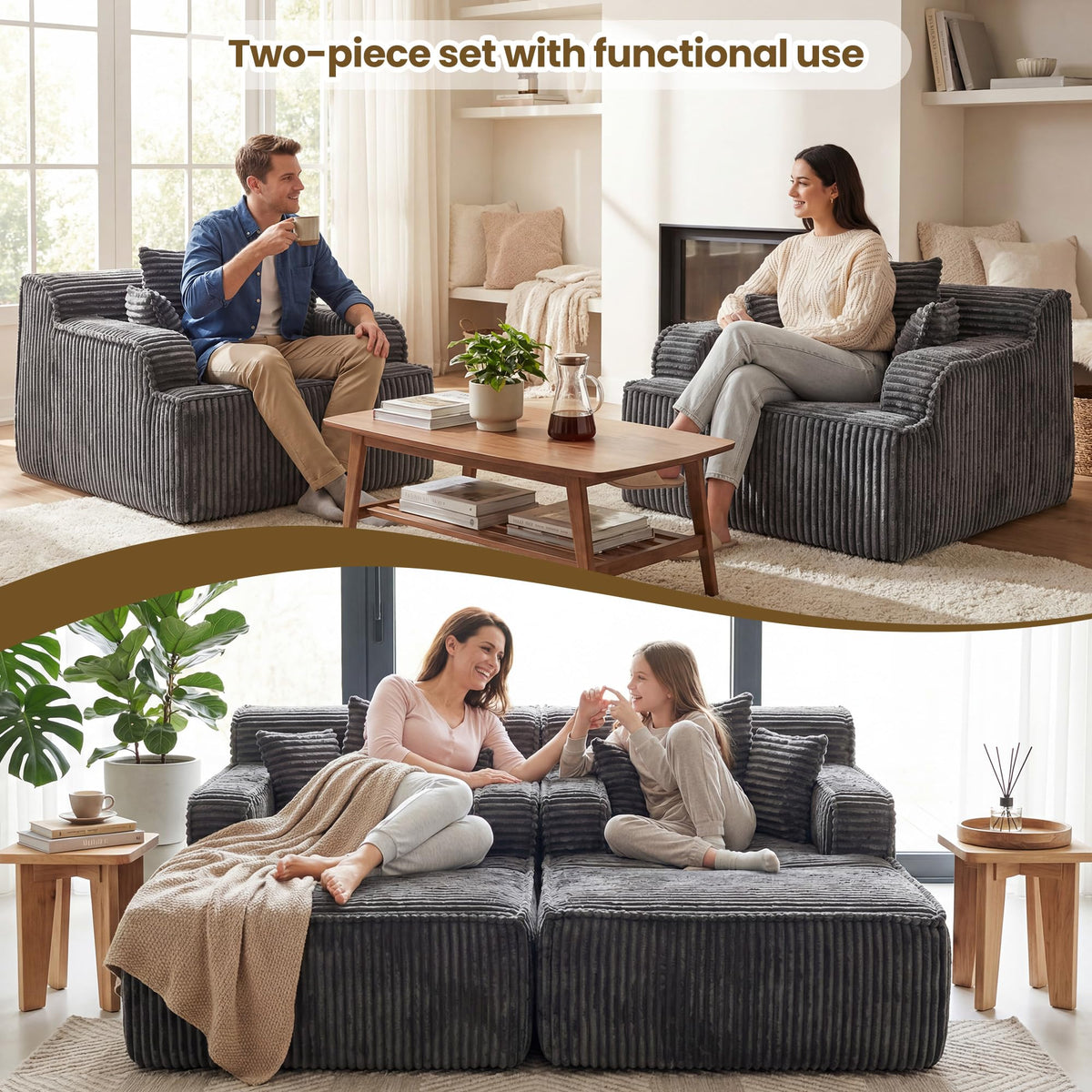 Chaise Lounge Chair Indoor,Boneless Chair with Ottoman,Comfy Reading Chair for Adults,Small Sofa Bed Couch for Living Room,Single Sleeper Chair Bed,Beige