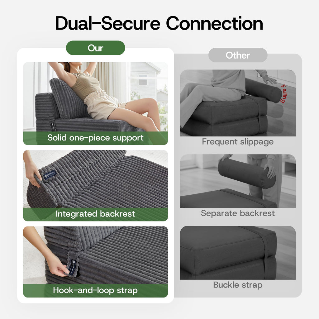 Folding Sofa Bed Convertible 4 in 1 Sleeper Chair Black Single