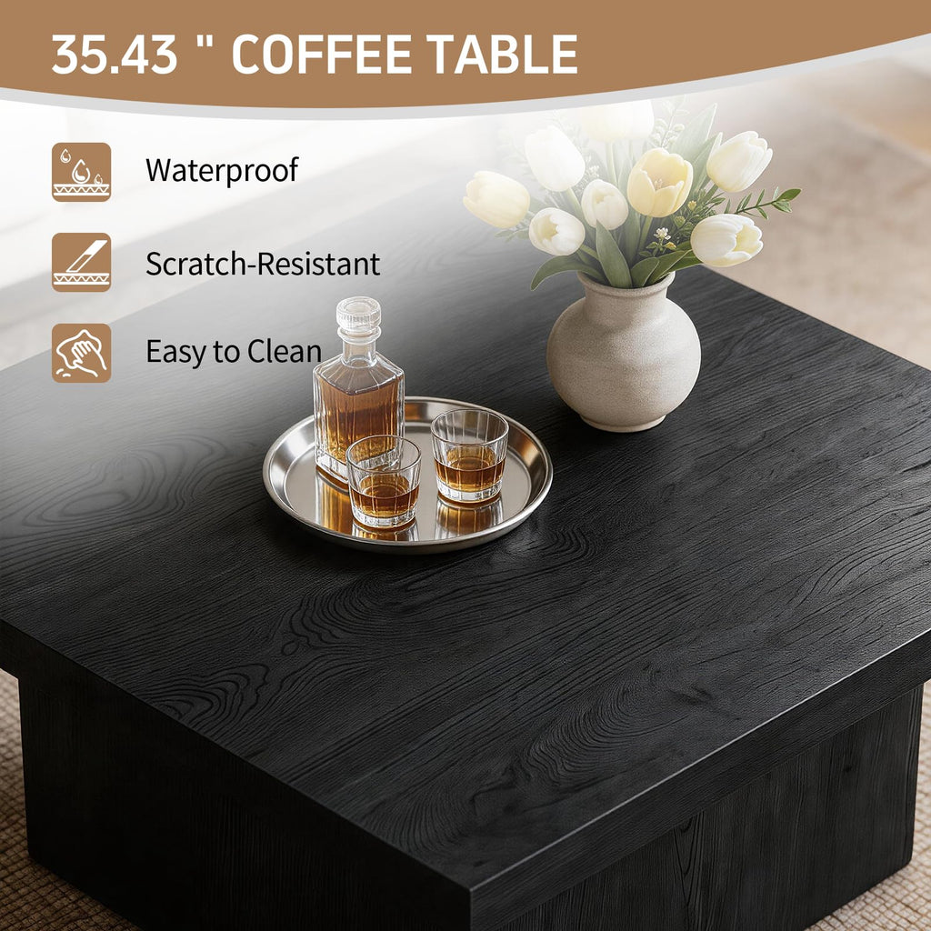 Square Coffee Table,Wooden Living Room Table,Center Table with a Large Tabletop,35.4" x 35.4",for Small Spaces, Apartments, Living Rooms, Vintage Brown
