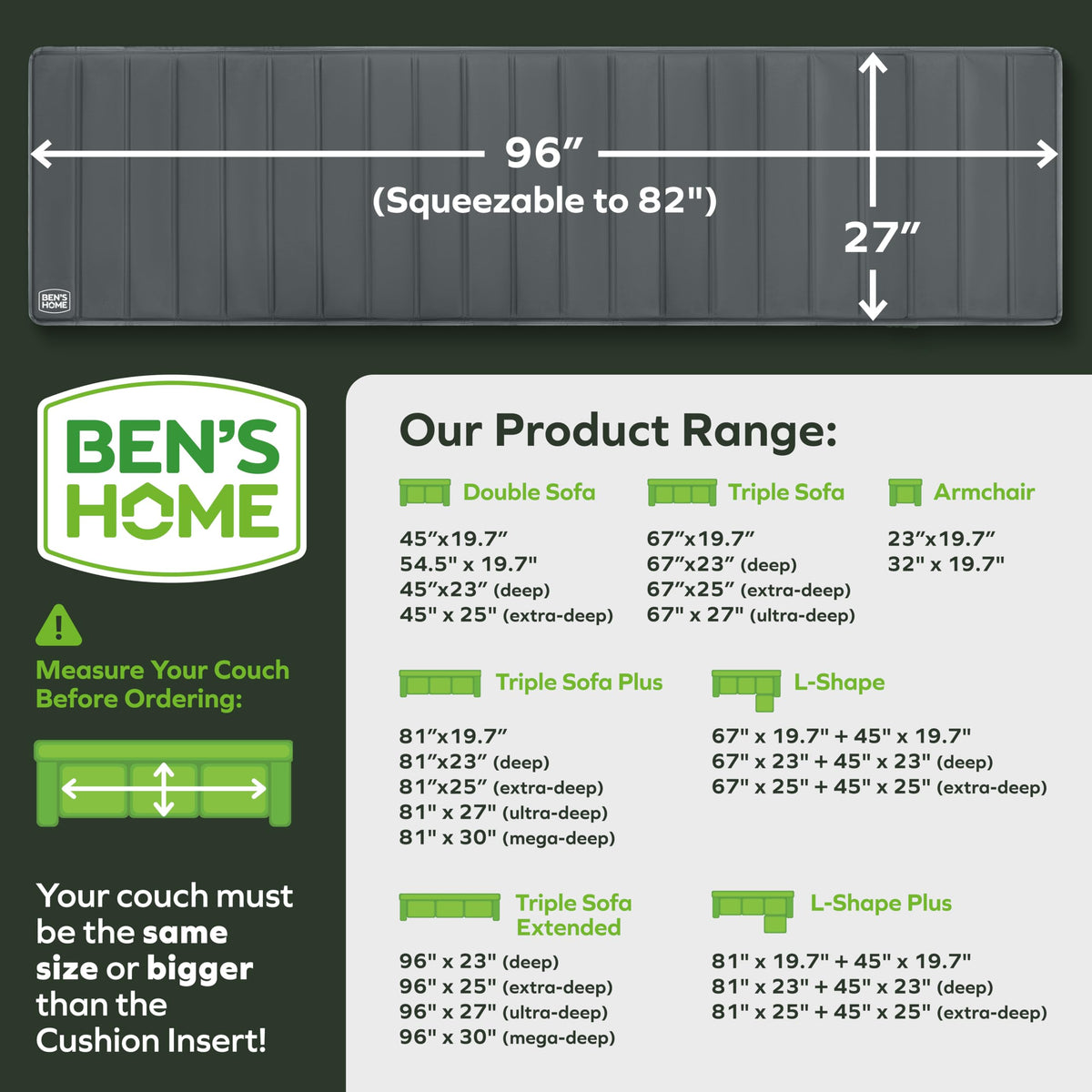 BEN'SHOME Deep Seat Couch Cushion Support Board, Sagging Sofa 68-81" x 30"