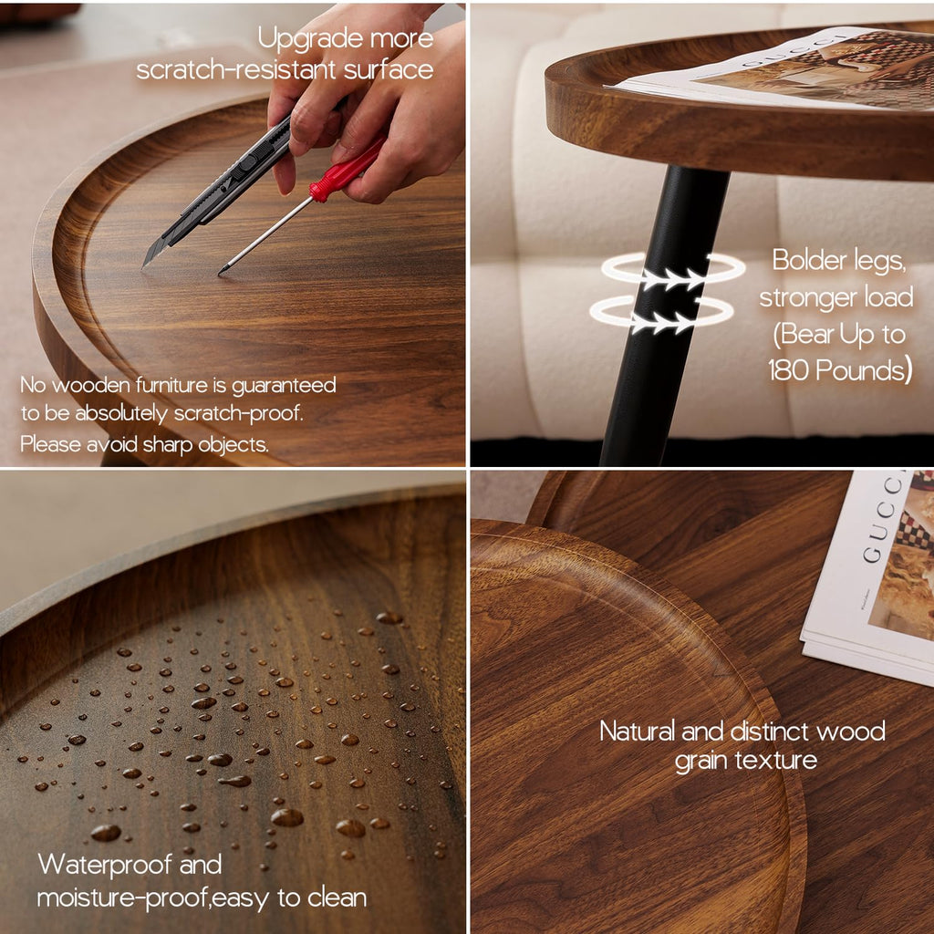 2 Pcs Small Oval Coffee Table,31.5" Retro Walnut Coffee Tables Nesting Tables Set,Easy Assembly Mid Century Modern Coffee Tables for Living Room Office,Coffee Table and End Table Sets