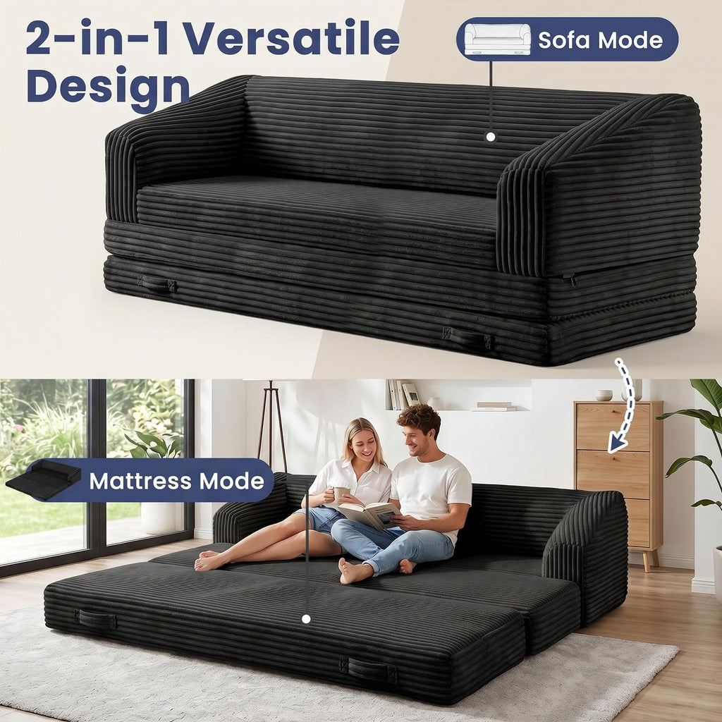 Convertible Folding Sofa Bed, 2-in-1 Single Boneless Sofa with Soft Corduroy & Ultra-Thick Backrest, Foldable Boneless Chair Lounger Sleeper Sofa for Small Apartment, Living Room, Home Office