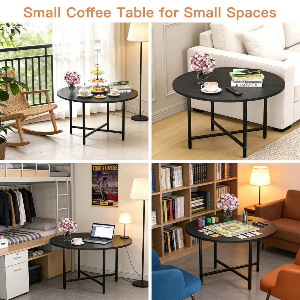 Coffee Tables for Living Room, 27.6" Round Coffee Table, Black Coffee Table