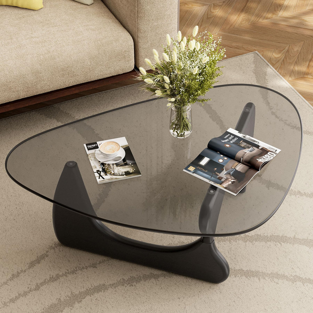 Modern Glass Coffee Table, Mid Century Triangle Coffee Table for Living Room Bedroom Reception Office Tables