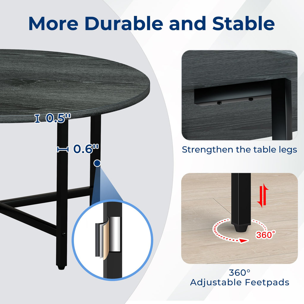Coffee Tables for Living Room, 27.6" Round Coffee Table, Black Coffee Table