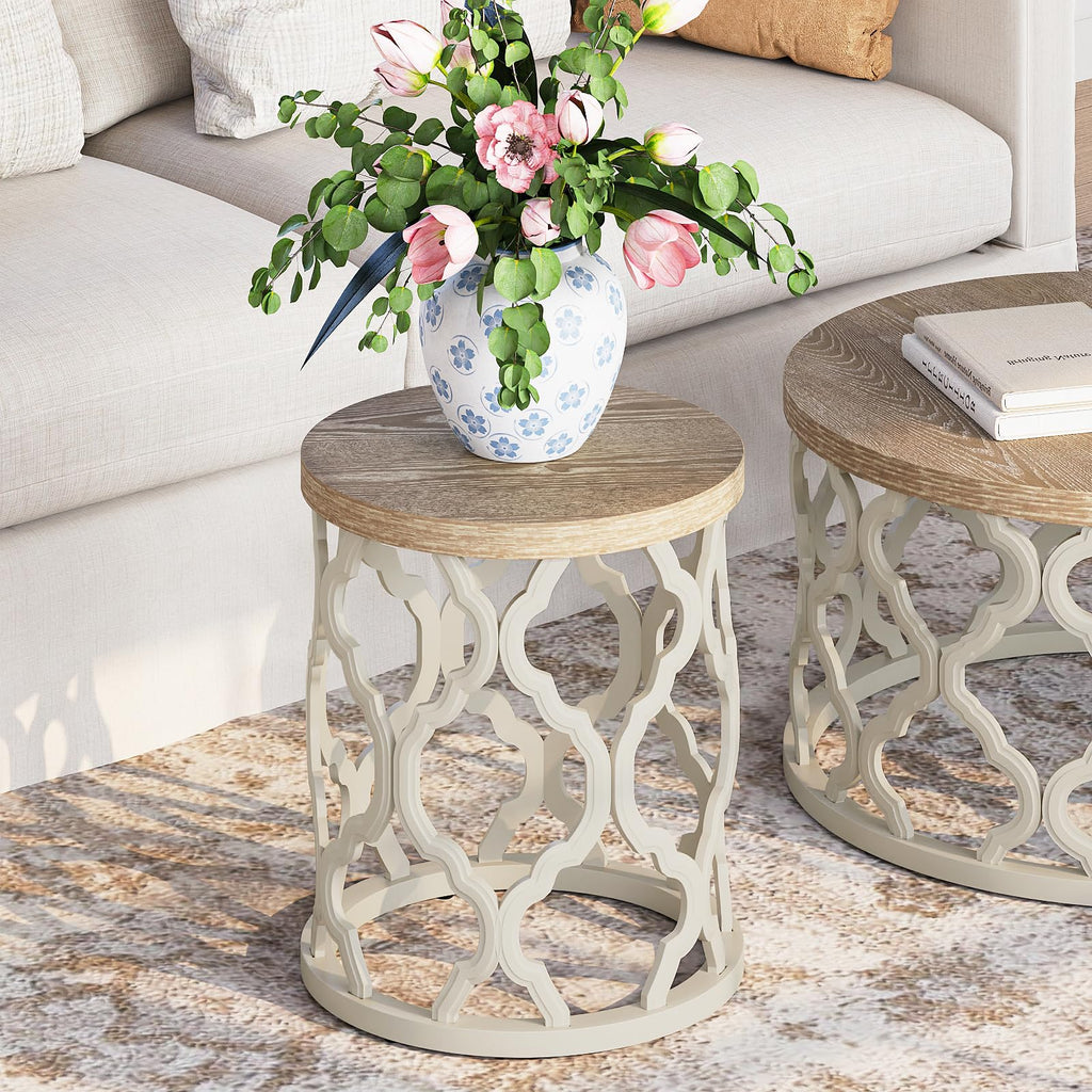 karlott Farmhouse Coffee Table, French Country Round Coffee Table, Beige