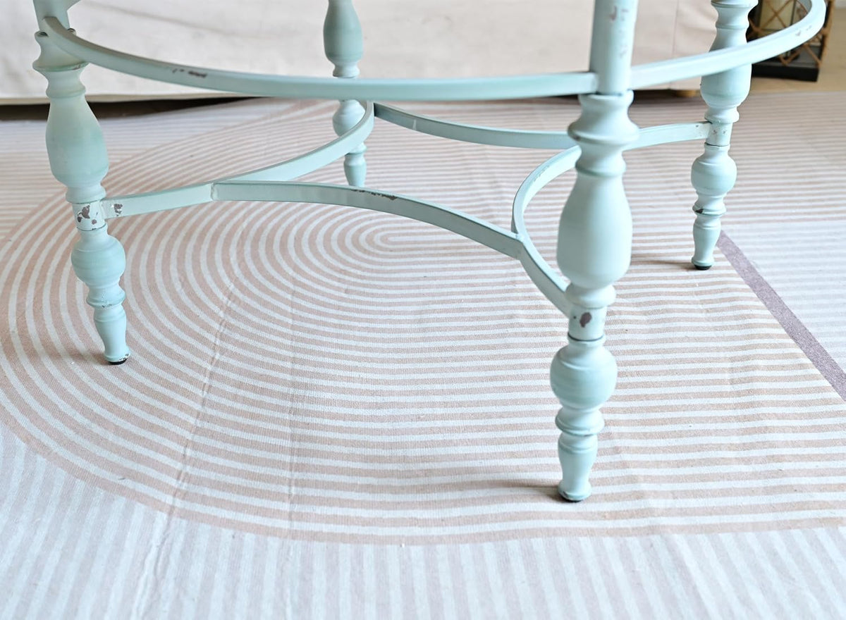 Rustic Farmhouse Round Coffee Table, French Country Vintage Center Table,Ï31.5'' x18.9''H Rustic Solid Wood with Vintage Iron Legs, for Living Room, Bedroom,Dinning Room,Nature White