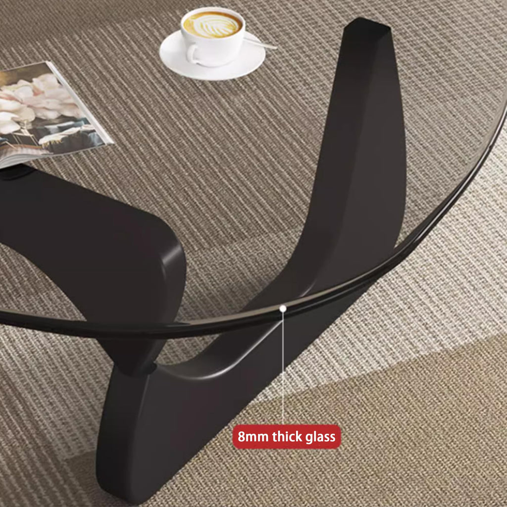 EASYSOUL Modern Glass Coffee Table, 32.68" D x 22.44" W x 15.75" H, Abstract Round Tea Tables for Living Room Home Office Industrial Cocktail Tables (Walnut-Brown Glass, 32.68")