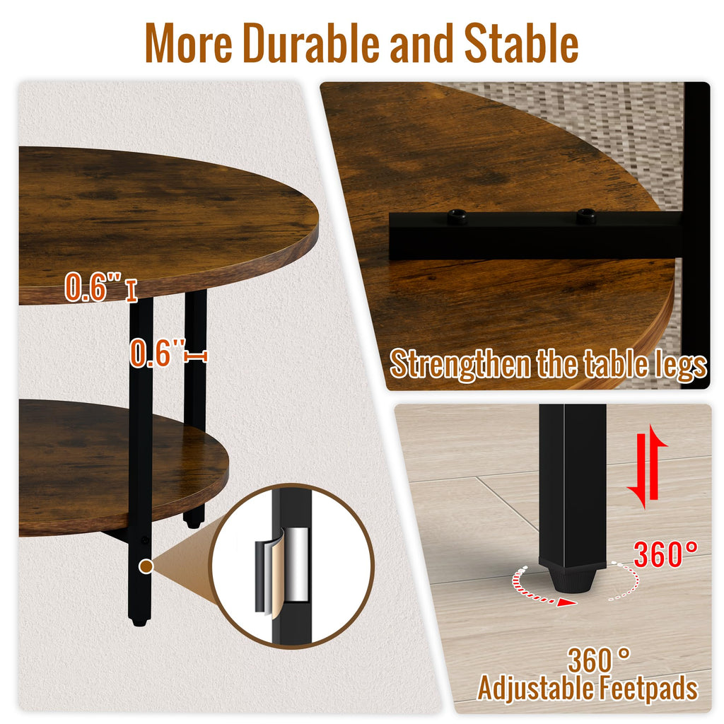 Coffee Tables for Living Room, 27.6" Round Coffee Table, Black Coffee Table