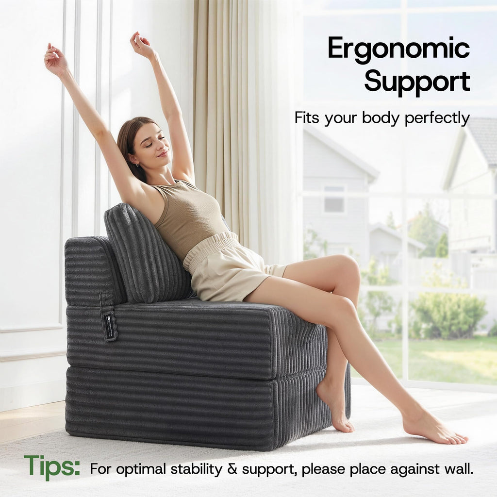 Folding Sofa Bed Convertible 4 in 1 Sleeper Chair Black Single