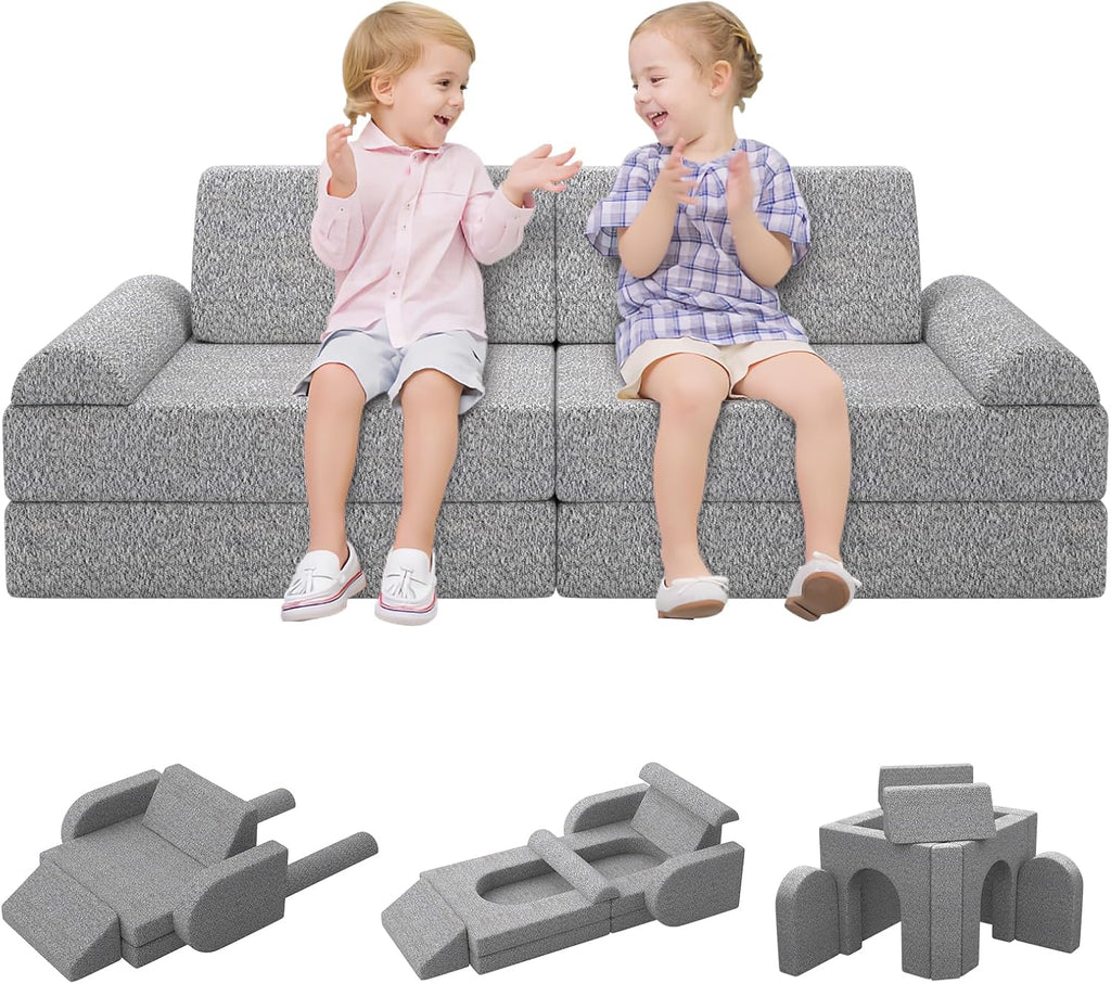Modular Kids Play Couch with Washable Covers â Foam Toddler Sofa for Creative Play, Climbing, and Lounging â Convertible Kid Sofa Play Furniture for Kids Room or Nursery (Grey)