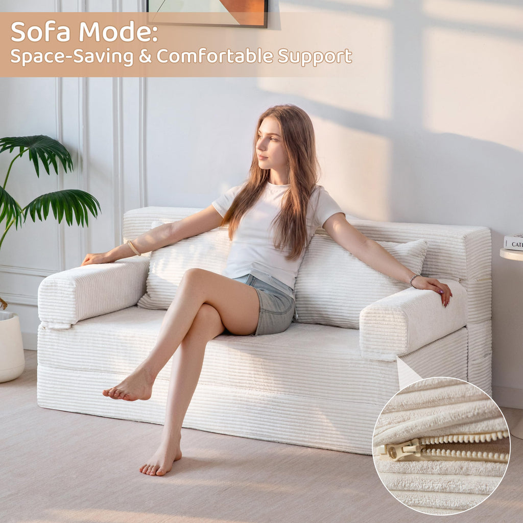 BYBYME Convertible Sofa Bed, 6â Thick 3-Folding Floor Sofa, 53â Loveseat