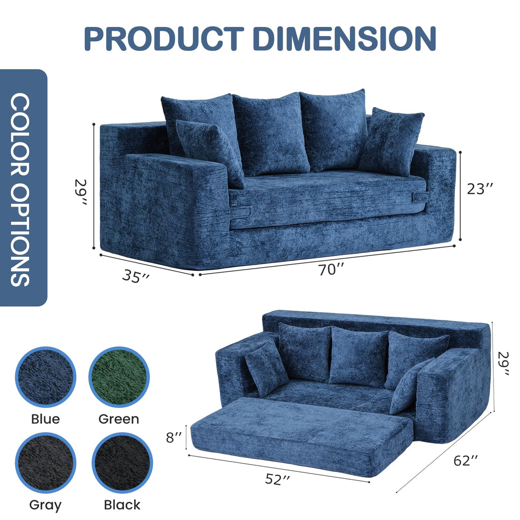 55" Small Boneless Couch, 3-in-1 Boneless Loveseat Sleeper Sofa Bed Convertible Sofa Bed with 4 Pillows, Black Corduroy Boneless Couch for Living Room, Guest Room, Small Space, No Assembly Required
