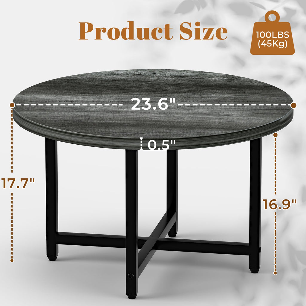Coffee Tables for Living Room, 27.6" Round Coffee Table, Black Coffee Table