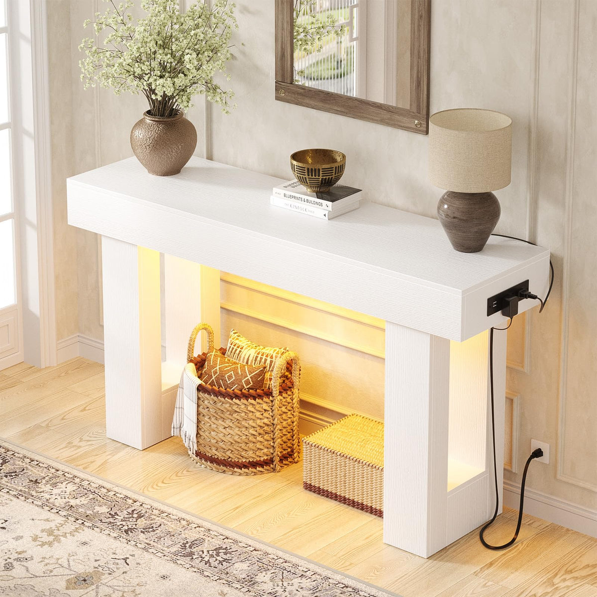 Unikito 63" Console Table with Sensor Light & AC Outlets with USB-C Ports