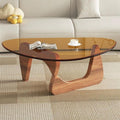 EASYSOUL Modern Glass Coffee Table, 32.68" D x 22.44" W x 15.75" H, Abstract Round Tea Tables for Living Room Home Office Industrial Cocktail Tables (Walnut-Brown Glass, 32.68")