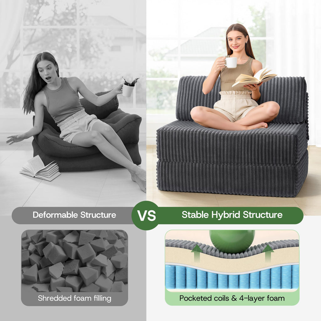 Folding Sofa Bed Convertible 4 in 1 Sleeper Chair Black Single