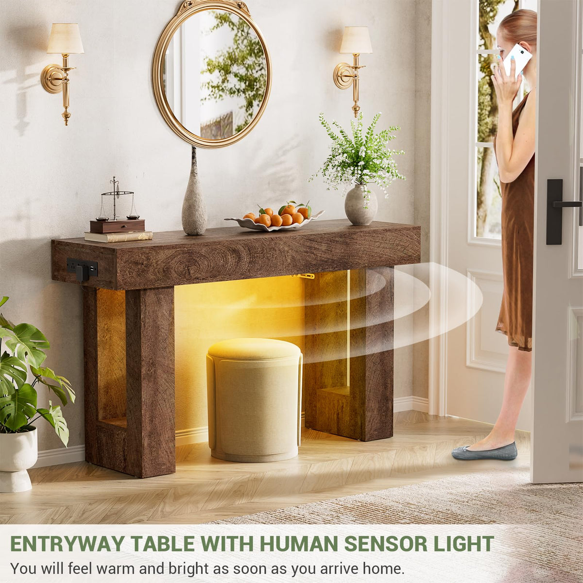 Unikito 63" Console Table with Sensor Light & AC Outlets with USB-C Ports