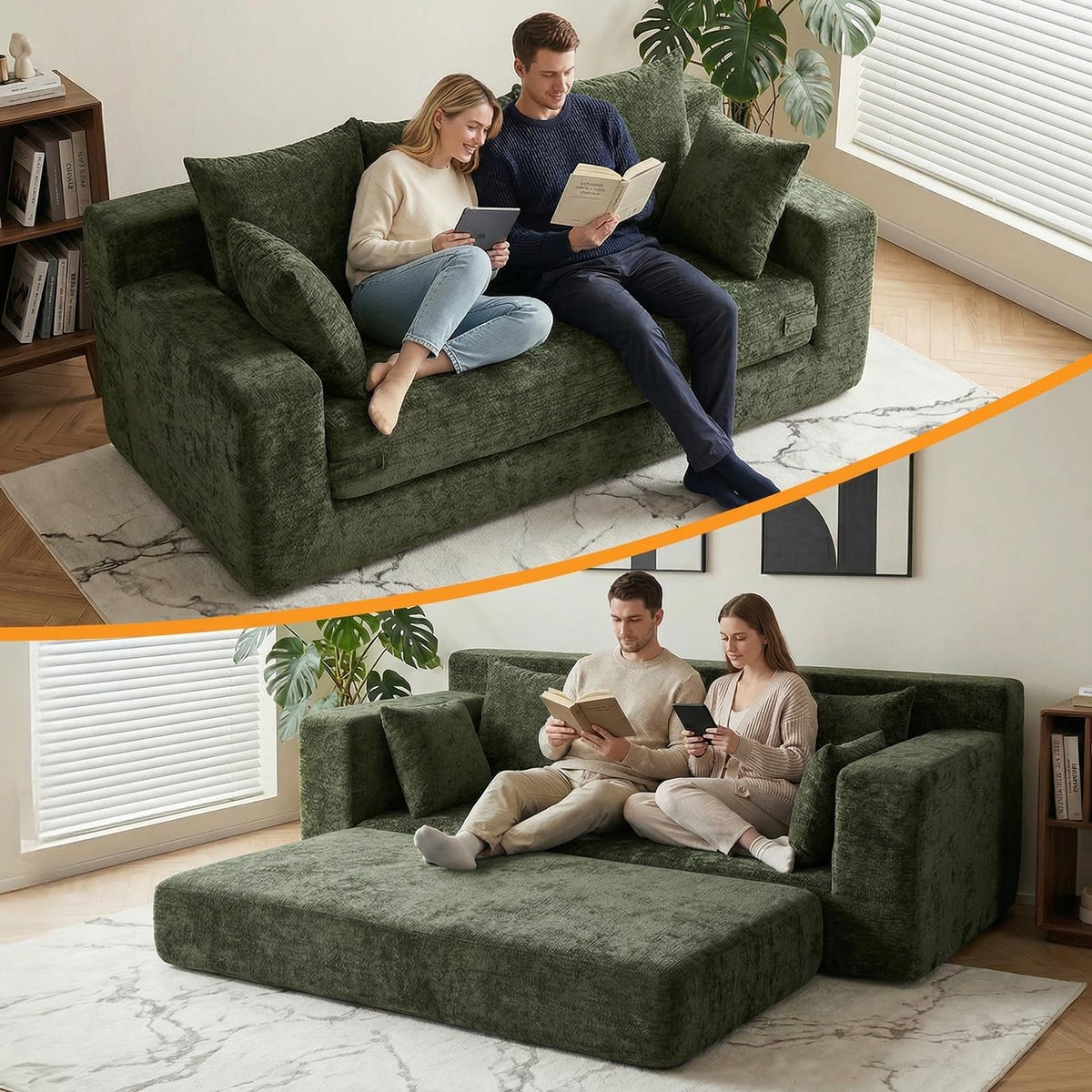 55" Small Boneless Couch, 3-in-1 Boneless Loveseat Sleeper Sofa Bed Convertible Sofa Bed with 4 Pillows, Black Corduroy Boneless Couch for Living Room, Guest Room, Small Space, No Assembly Required