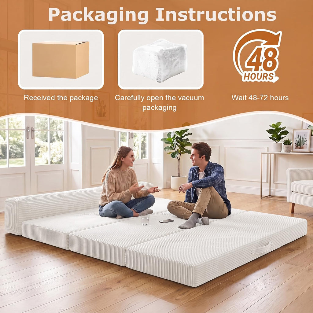 JUIKURY 6 Inch Tri-Fold Memory Foam Mattress Queen Size, 5 in 1 Convertible Sofa Bed, Foldable Floor Futon Sleeper Couch with Washable Cover & High-Density Foam, Portable Guest Bed for Living Room