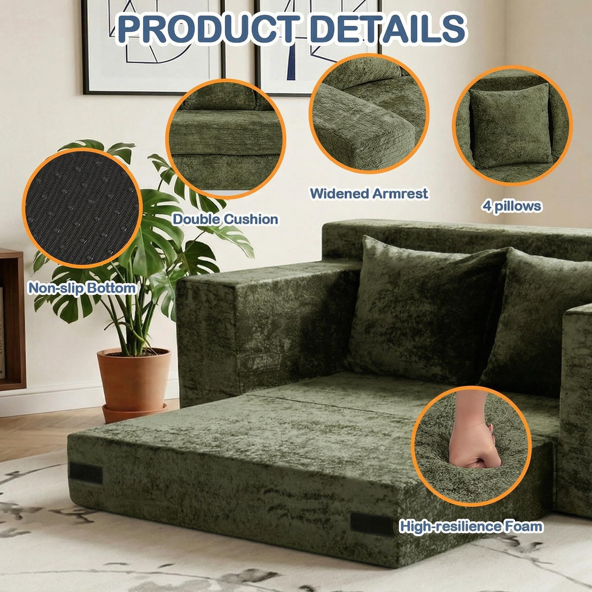55" Small Boneless Couch, 3-in-1 Boneless Loveseat Sleeper Sofa Bed Convertible Sofa Bed with 4 Pillows, Black Corduroy Boneless Couch for Living Room, Guest Room, Small Space, No Assembly Required