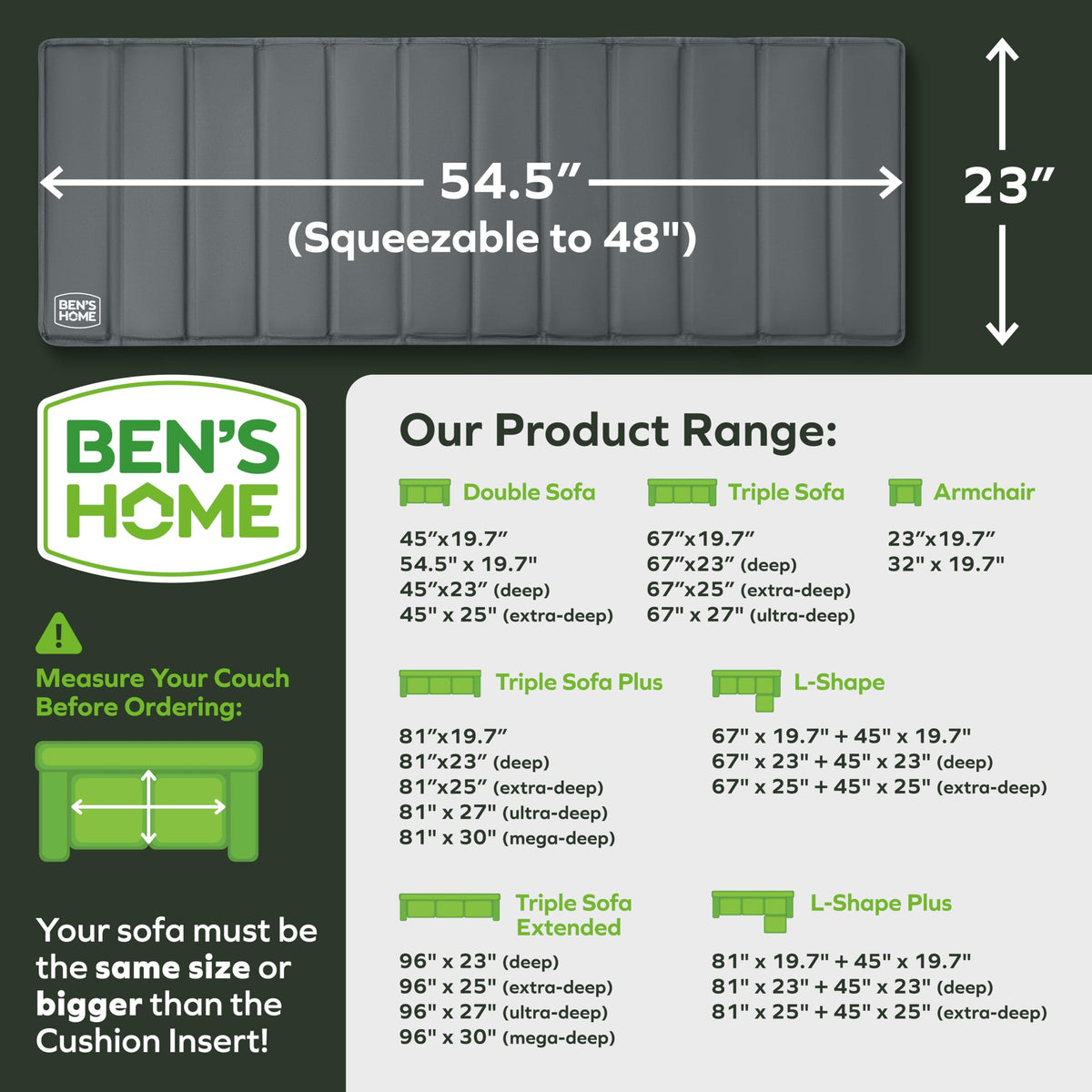 BEN'SHOME Deep Seat Couch Cushion Support Board, Sagging Sofa 68-81" x 30"