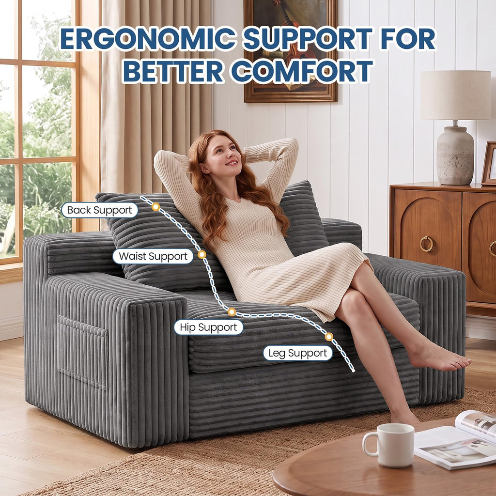 Boneless Couches for Living Room, 2 Seater Boneless Loveseat Sofa, Premium Memory Foam Couch in a Box, Cozy Bean Bag Couch, Lazy Floor Sofa & Loveseat for Bedroom Office Lounge Apartment,Beige