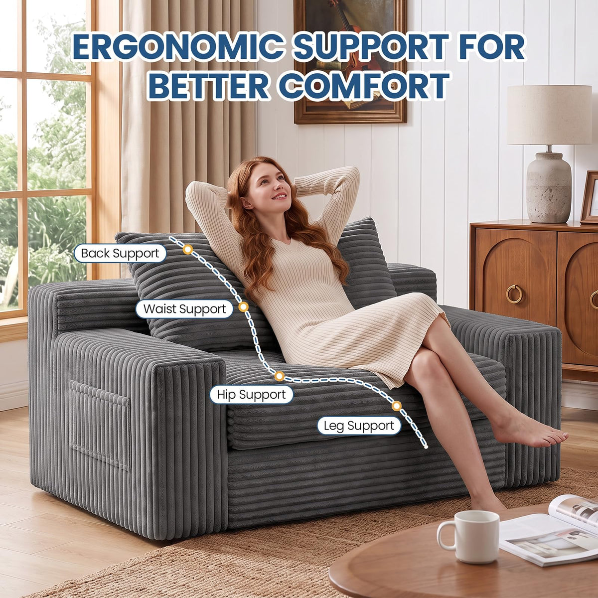 Boneless Couches for Living Room, 2 Seater Boneless Loveseat Sofa, Premium Memory Foam Couch in a Box, Cozy Bean Bag Couch, Lazy Floor Sofa & Loveseat for Bedroom Office Lounge Apartment,Beige