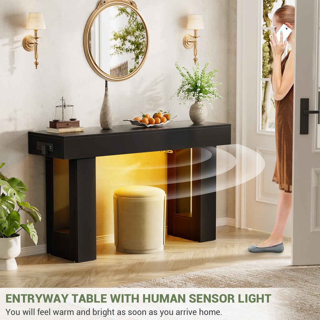 Unikito 63" Console Table with Sensor Light & AC Outlets with USB-C Ports