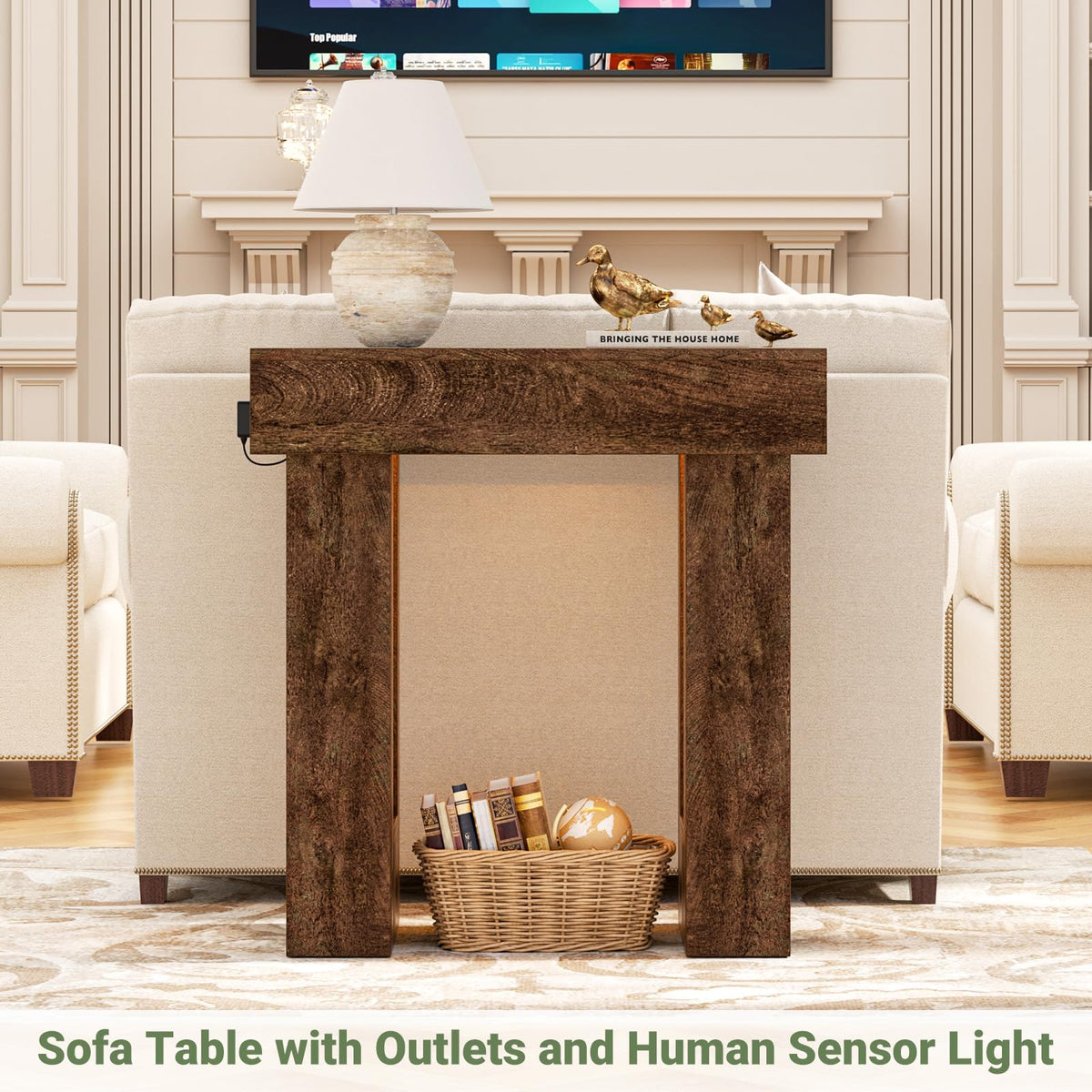 Unikito 63" Console Table with Sensor Light & AC Outlets with USB-C Ports