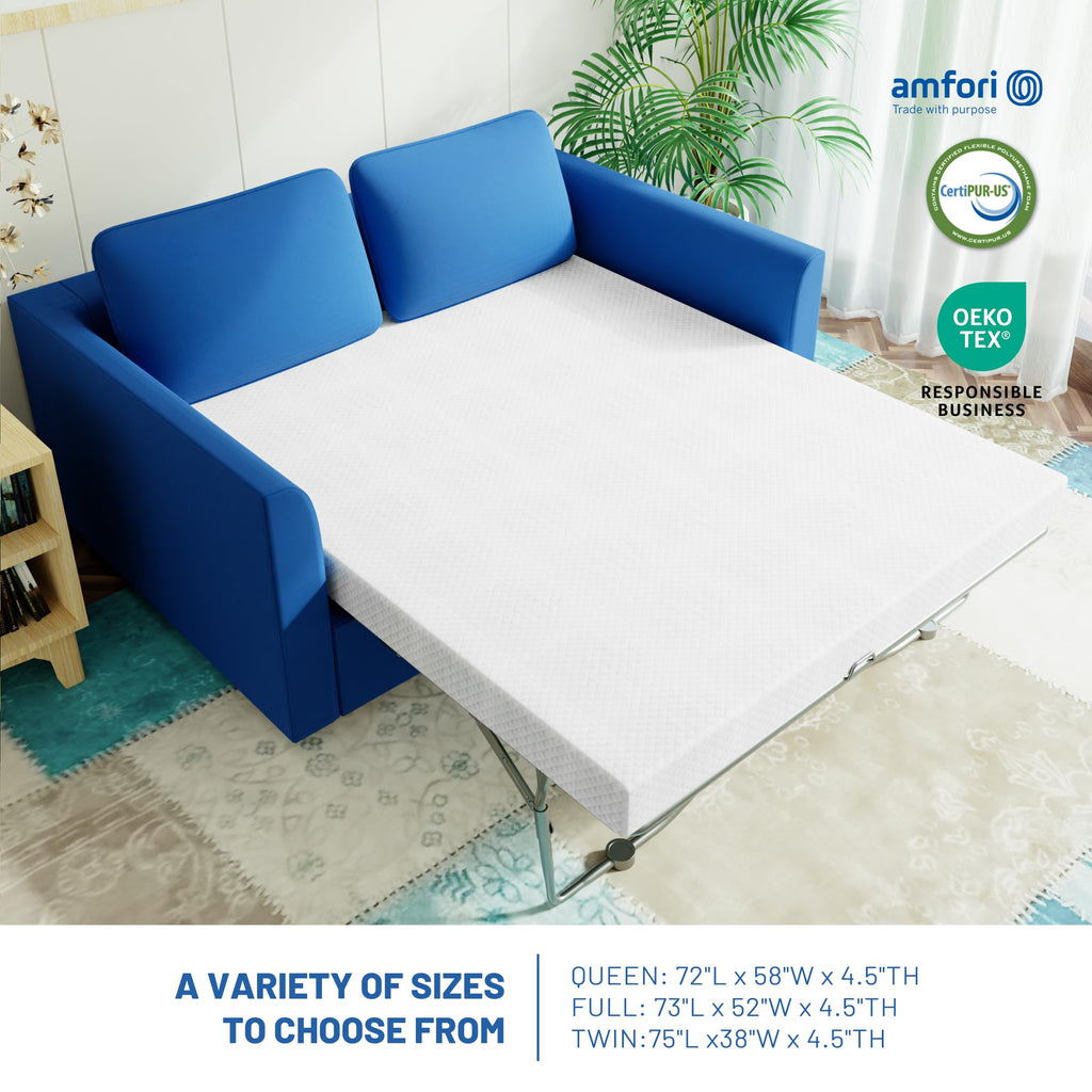 4.5 Inch Cold Gel Memory Foam Mattress Replacement for Sleeper Sofa and Couch Beds - Full Size CertiPUR-US Certified (Sofa Not Included)
