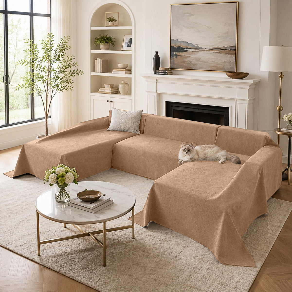 Deep Dream Sectional Couch Covers U Shape, 3 Pieces Waterproof Sofa Cover for Sectional Sofa, Non Slip U Shaped Couch Cover with Chaise Lounge for Dogs Pets, Dark Grey (2PCS 110"x63" + 1PCS 90"x71")