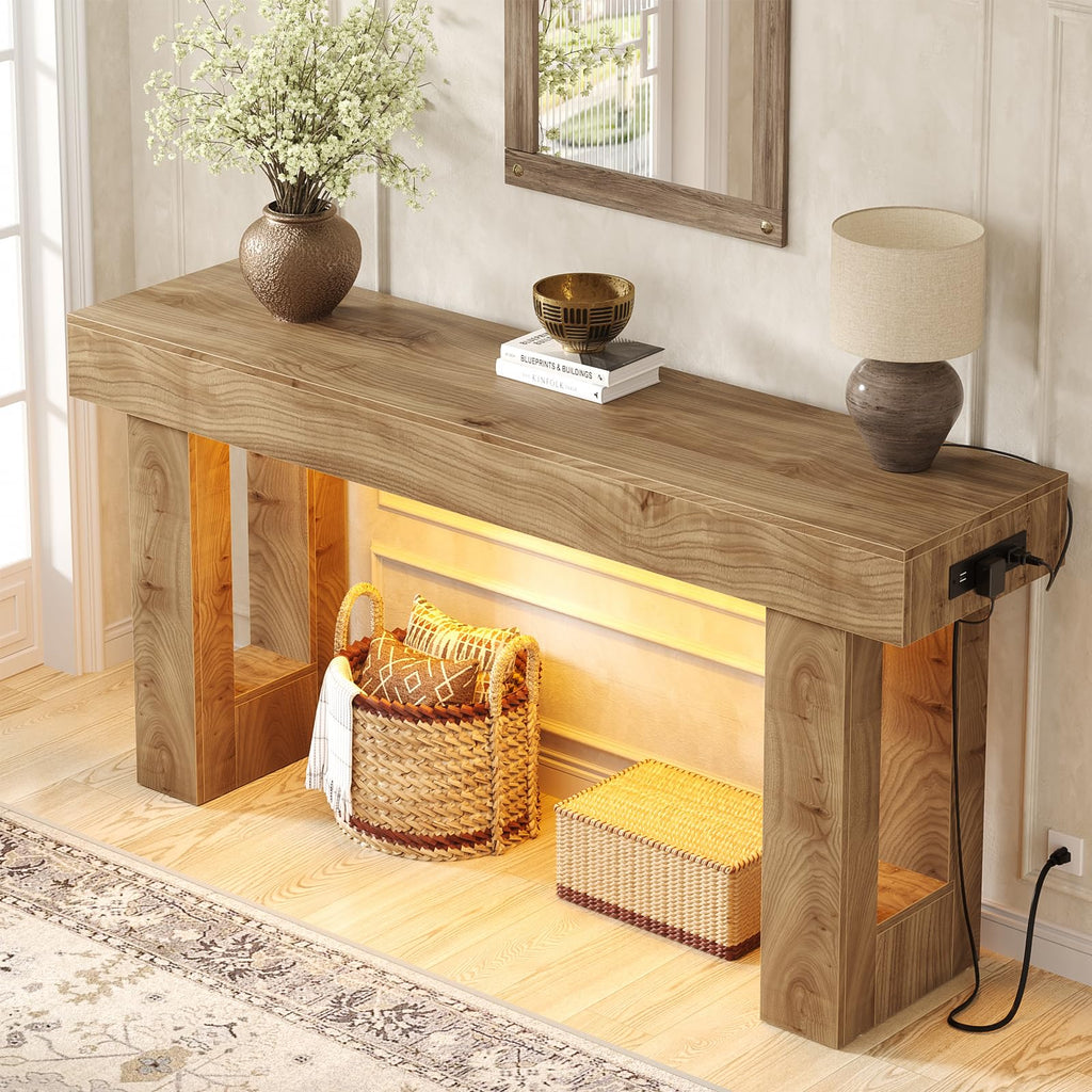 Unikito 63" Console Table with Sensor Light & AC Outlets with USB-C Ports