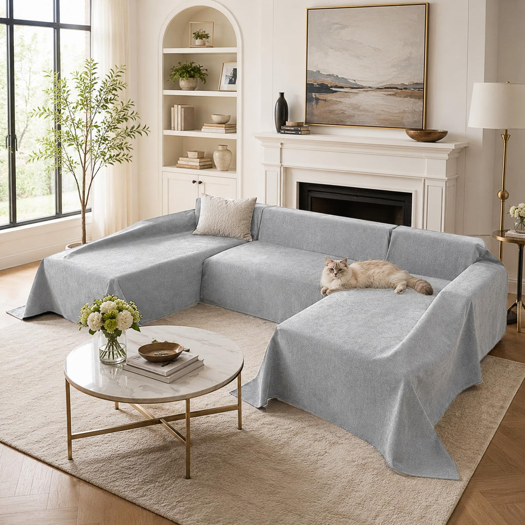 Deep Dream Sectional Couch Covers U Shape, 3 Pieces Waterproof Sofa Cover for Sectional Sofa, Non Slip U Shaped Couch Cover with Chaise Lounge for Dogs Pets, Dark Grey (2PCS 110"x63" + 1PCS 90"x71")