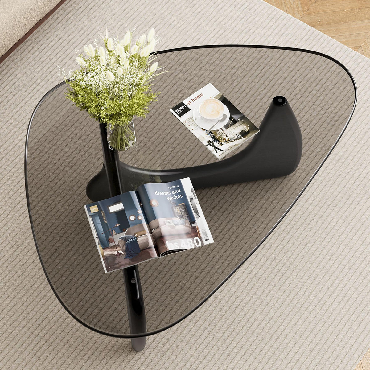 Modern Glass Coffee Table, Mid Century Triangle Coffee Table for Living Room Bedroom Reception Office Tables
