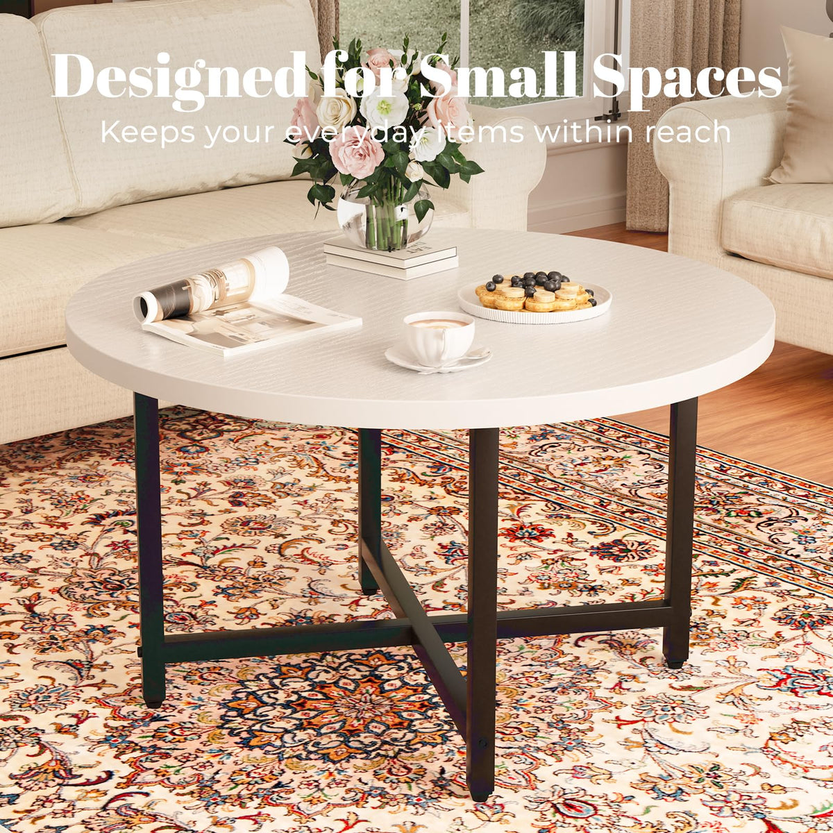 Coffee Tables for Living Room, 27.6" Round Coffee Table, Black Coffee Table