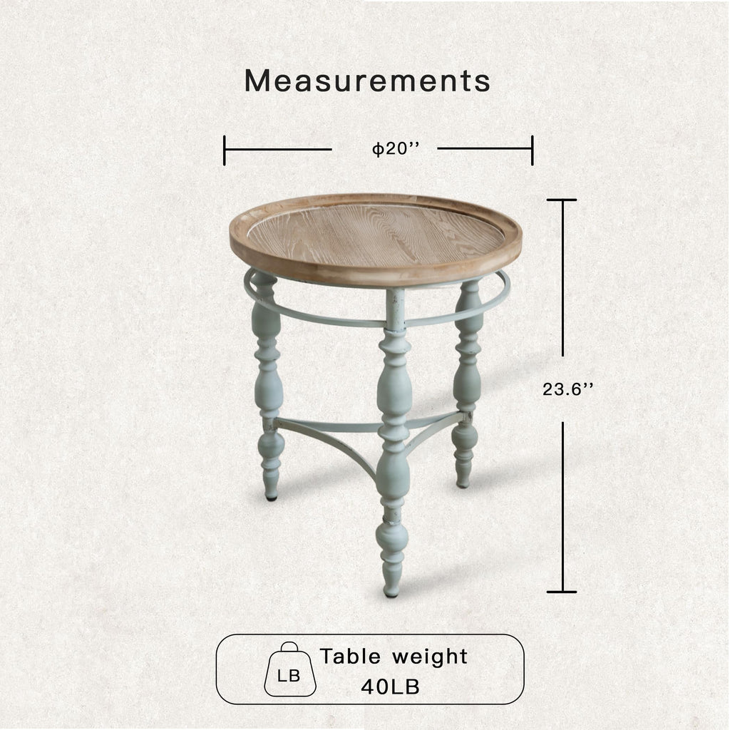 Rustic Farmhouse Round Coffee Table, French Country Vintage Center Table,Ï31.5'' x18.9''H Rustic Solid Wood with Vintage Iron Legs, for Living Room, Bedroom,Dinning Room,Nature White