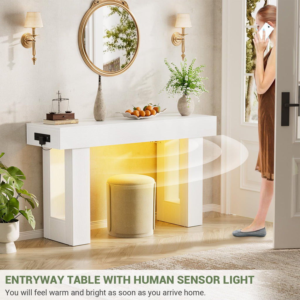 Unikito 63" Console Table with Sensor Light & AC Outlets with USB-C Ports